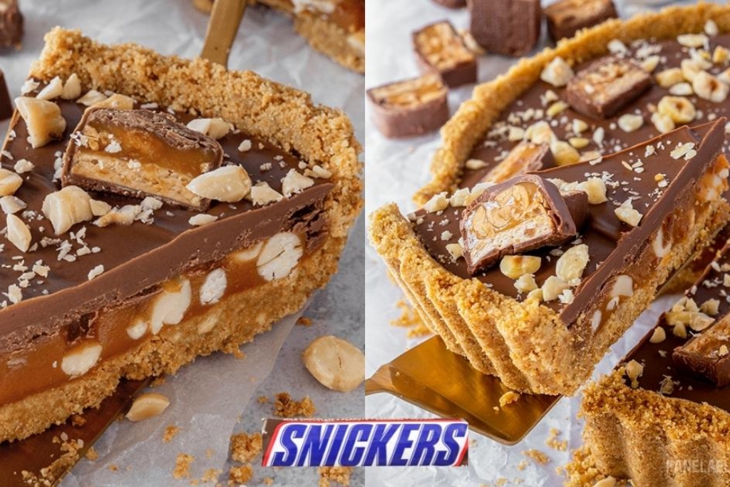 Torta de snickers sem glúten e sem forno, com mesmo sabor do original